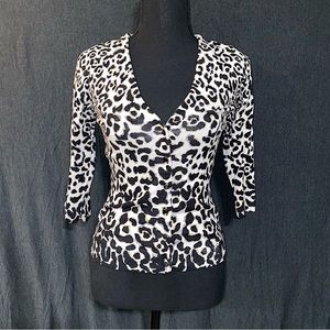 WHITE HOUSE BLACK MARKET LEOPARD BUTTON UP SWEATER